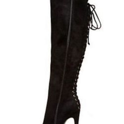 Black Steve Madden Lace Up Thigh High Boots