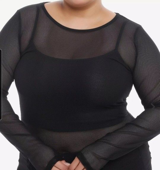 Social Collision Black Fishnet Mesh Girls Long-Sleeve Top
