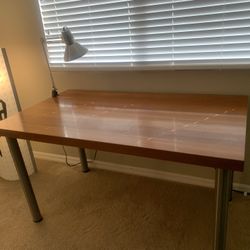 Modern Cherry-Wood Colored Desk + Clampable Metal Lamp – $30