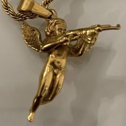 Necklace Pendant Angel Gun Gold New 