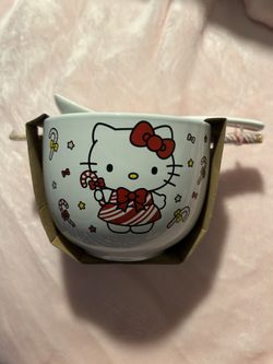 Hello Kitty Ceramic Bowl With Chopsticks