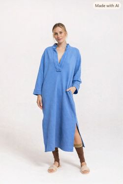 French Terry Cloth Blue Dress/Cover Up