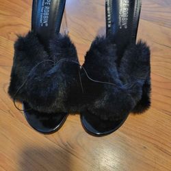 Open Toe Fuzzy Heels Size 10