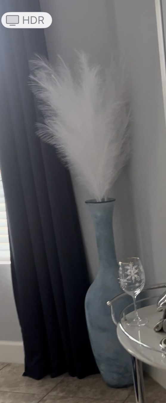 Blue Vase With White Pompas Grass