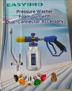 EASYBRO Pressure Washer Gun with Foam Cannon, Dual Connector Accessory for Short Power Washer Foam  Double Tip Attachment  5 Nozzles, 1/4" 4000 PSI, 1