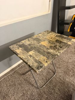 Folding Side Table with Stone-Look Top