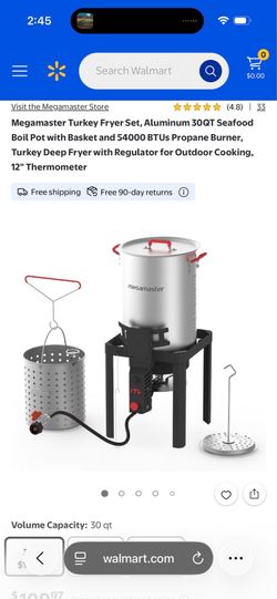 Megamaster Turkey Fryer Set, Aluminum 30QT Seafood Boil Pot with Basket