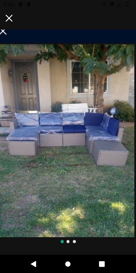 🆕🆕🔵🔵 Blue Cushions Patio Set Patio Sofa Outdoor Patio Furniture Modular Patio Sectional 🆕🆕🔵🔵