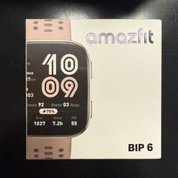 Amazfit Bip 6 smartwatch in the "Blush" color
