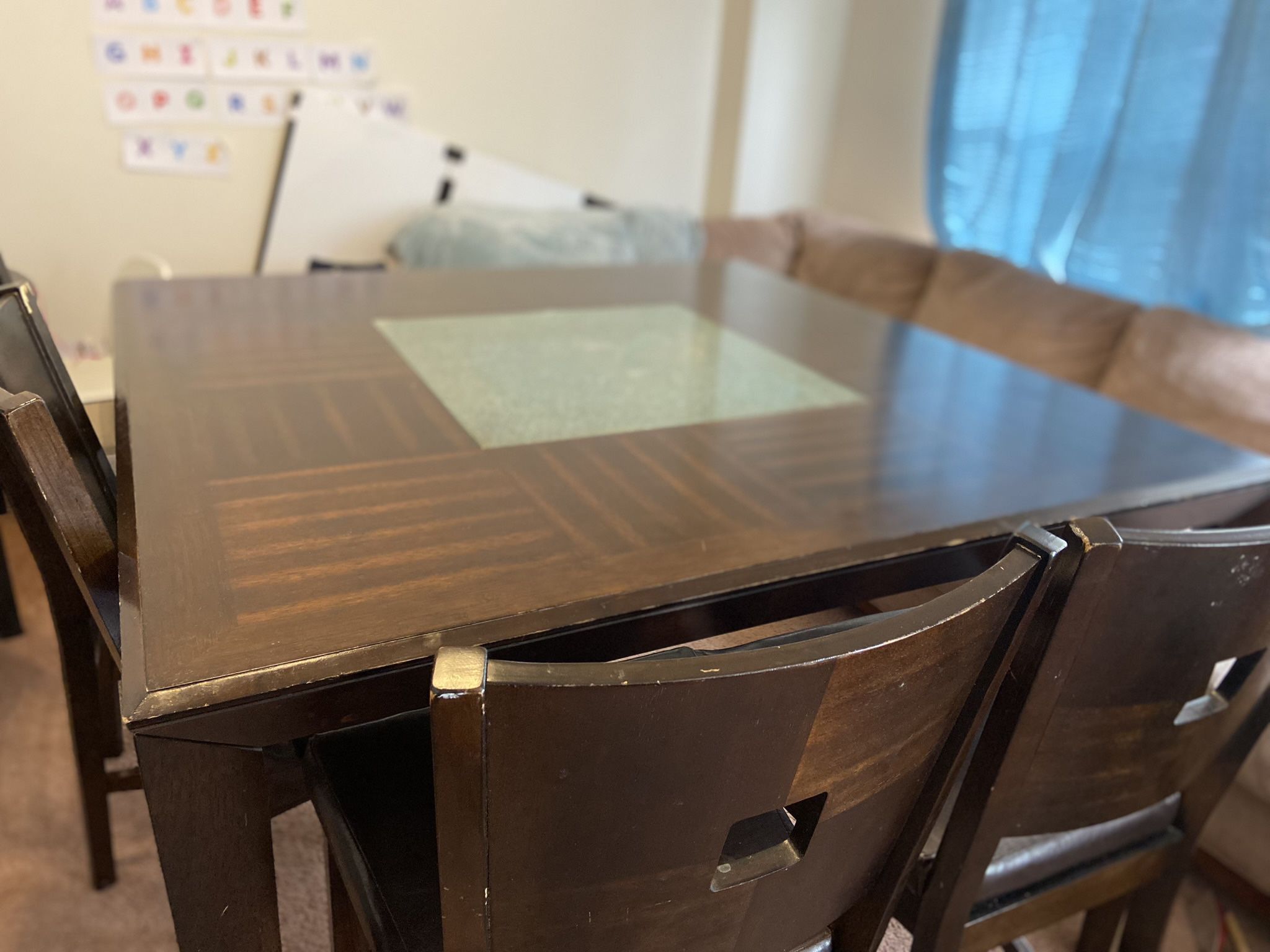 Dining table 55” Square , 4 Chairs Bonus Console Table