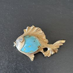 Vintage Napier Goldtone Turquoise Fish Brooch/Pin