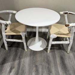 Tulip White Round Table With 2 Wishbone Dining Chairs Included 