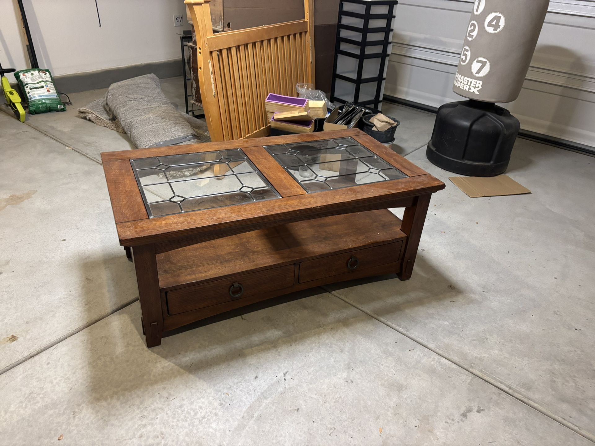 Wooden Coffee Table With Glass Panels 