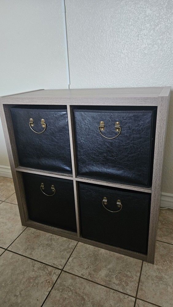 4 Cube Organizer With Bins - Room Essentials Weathered Gray