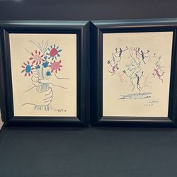 Set of 2 Black Wood Framed Picasso Litho Prints on Canvas