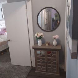 Accent Cabinet With Round Mirror
