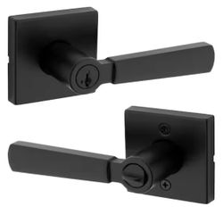 Kwikset Perth Matte Black Reversible Square Straight Keyed Entry Door Handle featuring SmartKey Technology=191