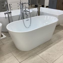 59” Bathroom Freestanding Bathtub In White Color With Steel Frame With Legs Ready For Pick Up Today