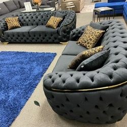 Lupino Black Velvet Sofa & Loveseat