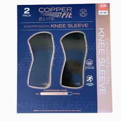 Copper Fit Elite Knee Compression Sleeve Knee Brace 2-Pack, Black (S/M, 12''-16'') 
