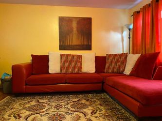 Red Sectional Sofa with Throw Pillows