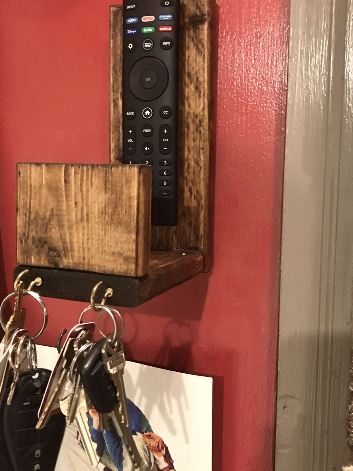 Wall Mount Honey Walnut Stain Remote Control /key Holder