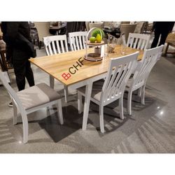7 Piece Rectangular Dining Table Set Off White 