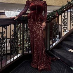 Burgundy Lace Corset Gown – Elegant Formal Evening Dress