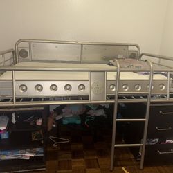 Metal Loft With Drawers And Storage And Book Shelf 