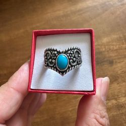 Vintage 925 Sterling Silver, designer Carolyn Pollack Native Am. Turquoise Chevron style ring , size 8.25 , hallmarked