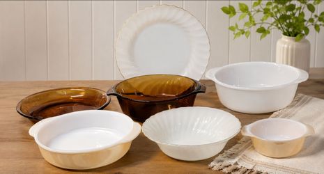 Fire king/anchor Hocking 7 pcs Peach luster, amber, milk glass