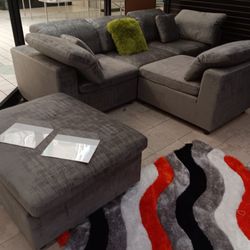 *Labor Day Now*---Lima Gray Fabric Flexible Sectional Sofa W/Ottoman---Delivery And Easy Financing Available 