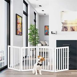 Indoor Pet Gate - 4-Panel Folding Dog Gate for Stairs or Doorways - 73x24-Inch Freestanding Pet Fence for Cats and Dogs by PETMAKER (White) Like New,
