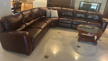 Leather brown L shaped couch