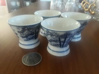 SET OF 4 Sake Cups - Blue Bamboo