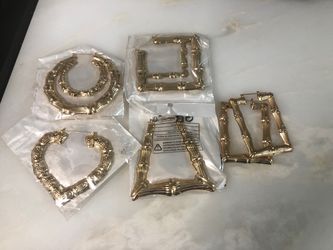 Gold Bamboo Hoop Earrings Set of 5