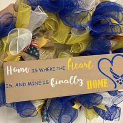 Handmade Patriotic Front Door Wreath – Military/Air Force Theme 🇺🇸💙💛