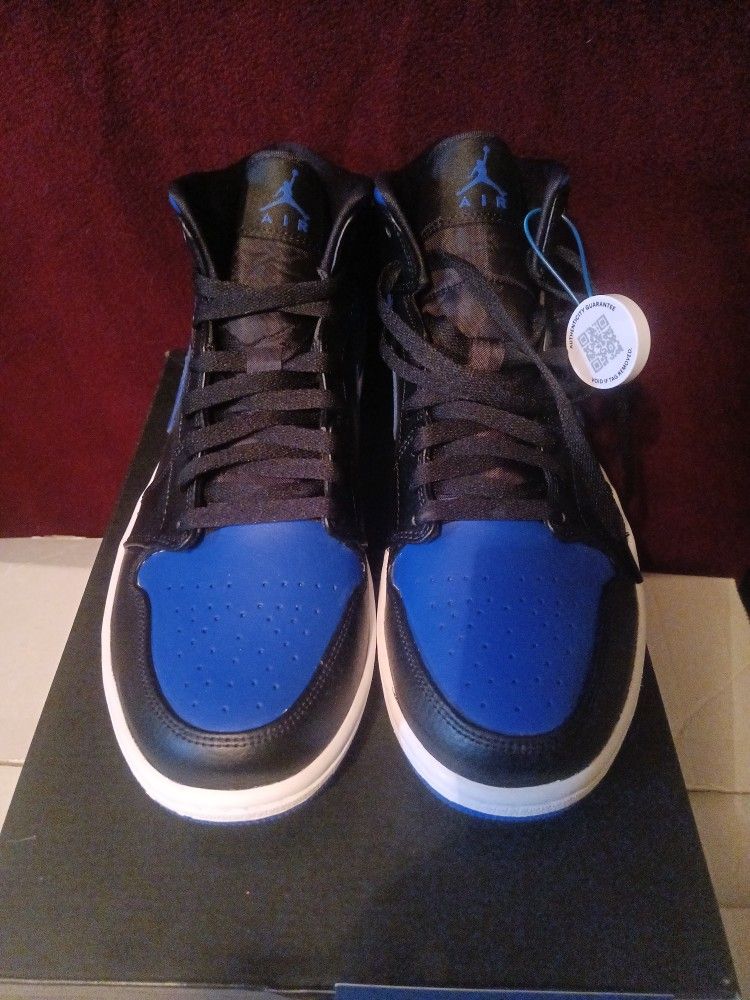 Jordan 1 Mid Black/Hyper Royal 10.5 Men's