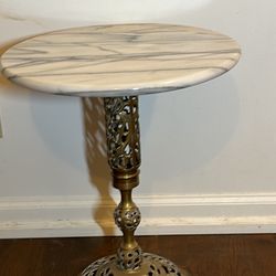 Vintage Brass Table With Marble Top