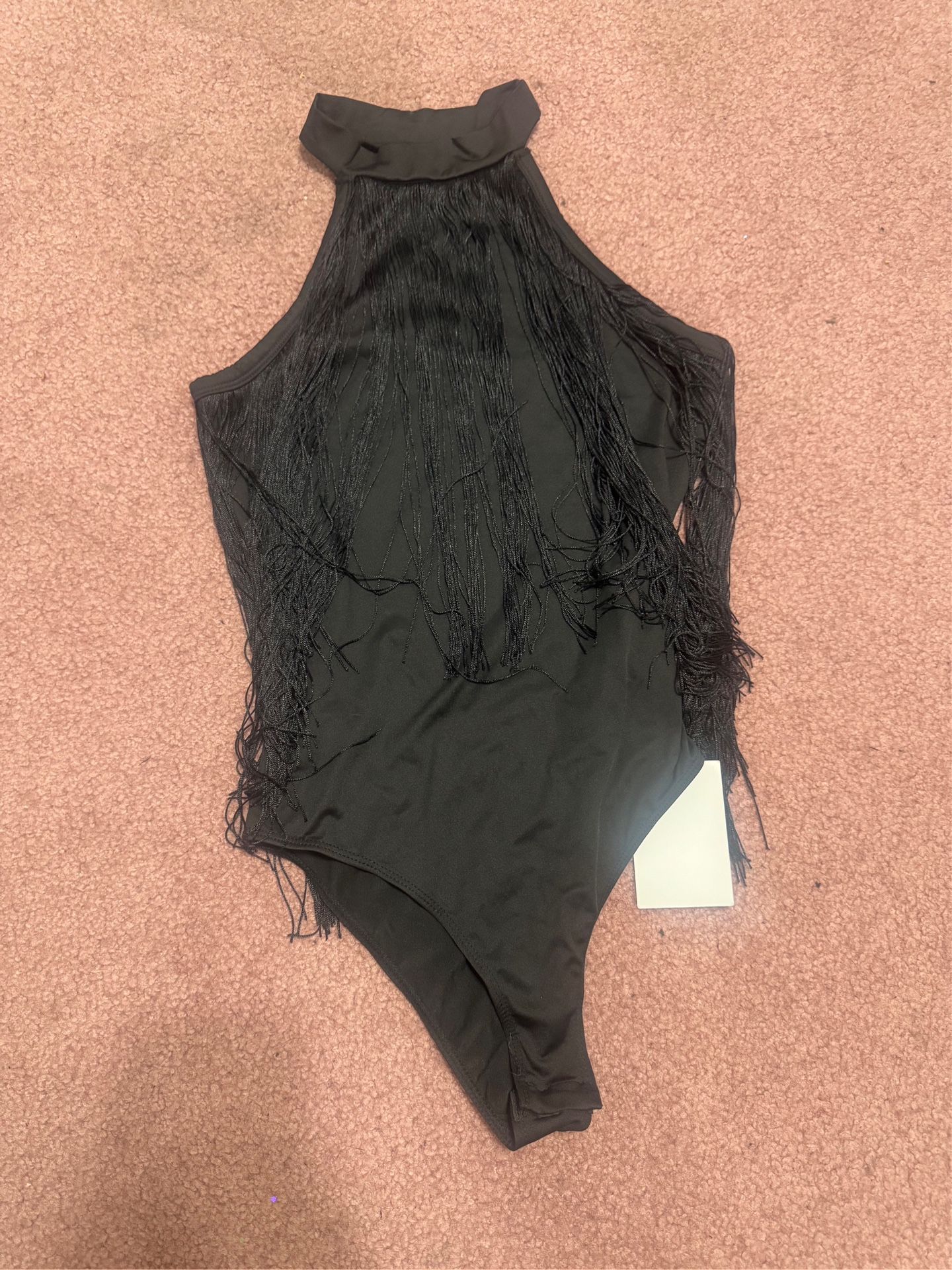 New Small Black Fringe Boho Festival Top Shirt Blouse Bodysuit Lingerie
