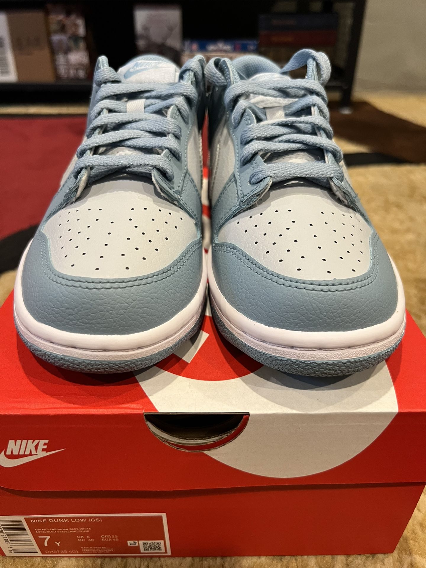 Nike Dunk Low Clear Blue Swoosh Size 7Y Available 