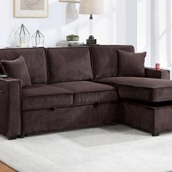 New Sleeper Sectional Couch With storage And USB : Free Delivery 