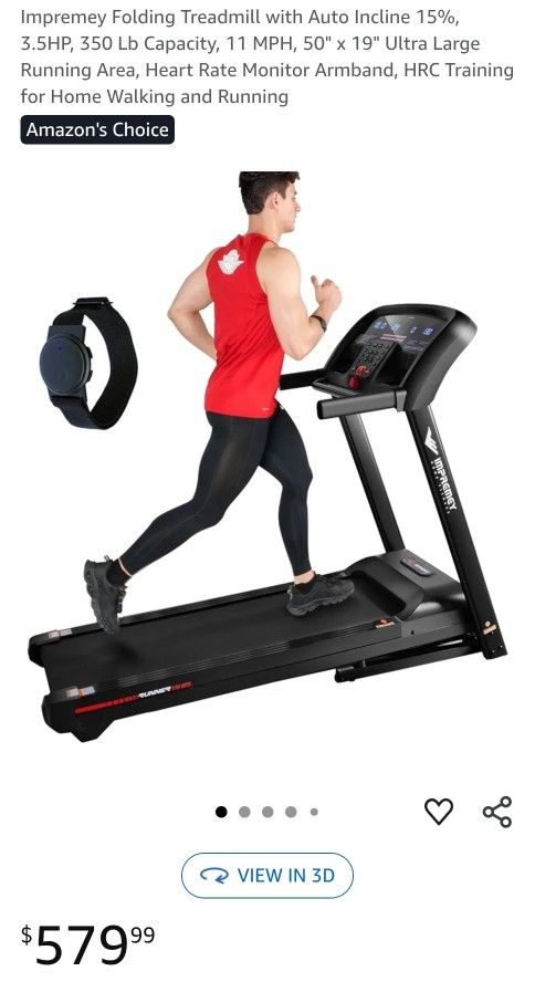 Impremey Folding Treadmill with Auto Incline 15%, 3.5HP, 350 Lb Capacity, 11 MPH, 50" x 19" Ultra Large Running Area, Heart Rate Monitor Armband, HRC