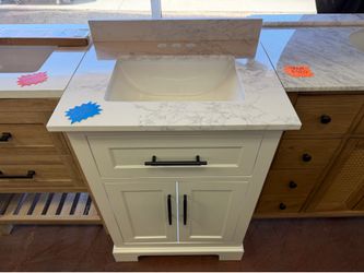 Doveton 24 in. Single Sink Freestanding White Bath Vanity with White Engineered Marble Top
