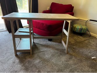 Light Wood Desk with Side Shelves