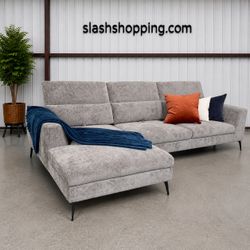 Gray Modern Fabric Sofa with Chaise and Adjustable Back
