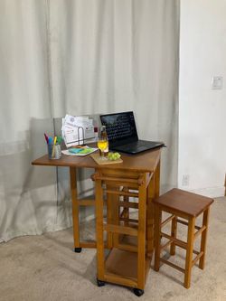 Drop Leaf Breakfast Bar & 2 Stools SPACE SAVER