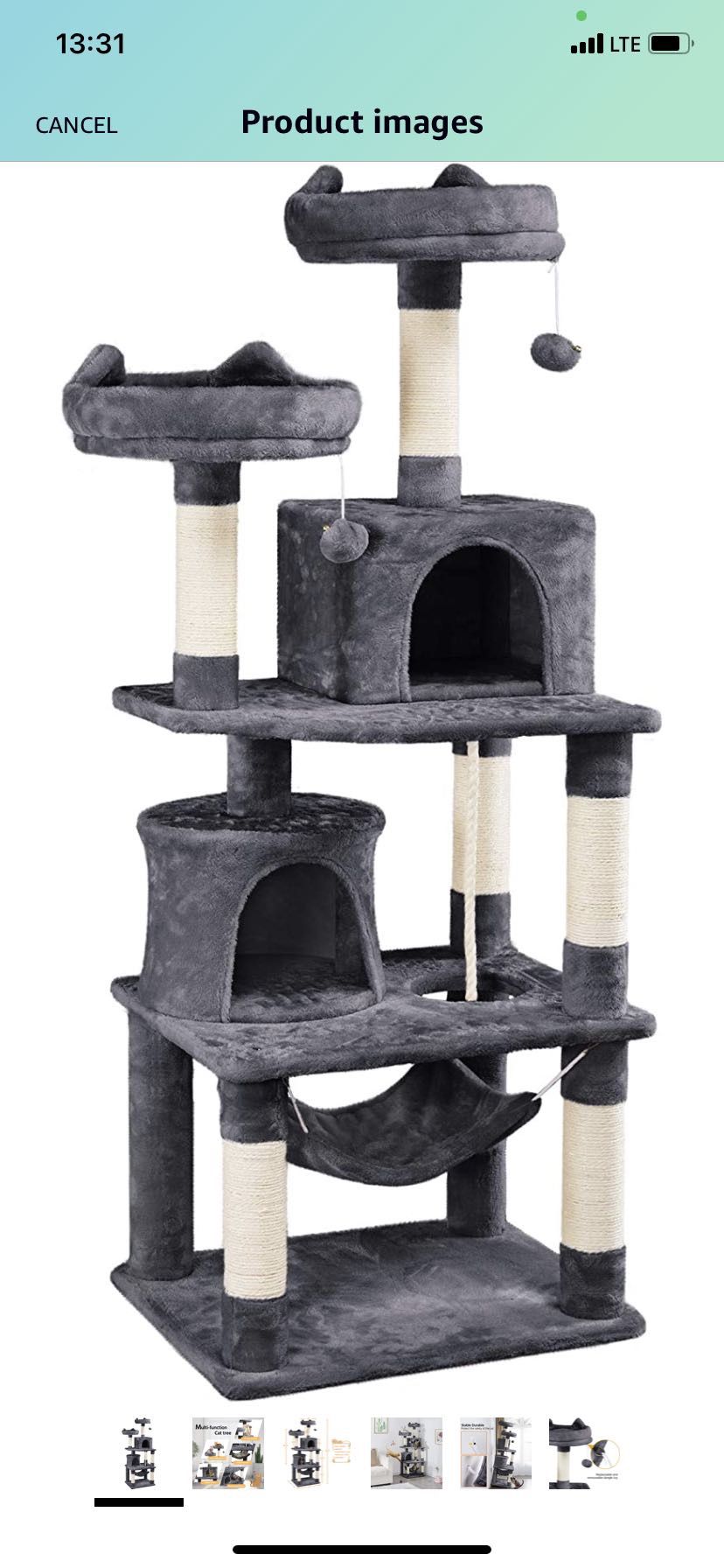  62.2inches Cat Tree Cat Tower Cat Condo with Platform & Hammock, Scratching Posts for Kittens Pet Play House with Plush Perch for Indoor Activity Rel
