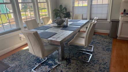 Set of 6 Modern White Faux Leather Dining Chairs with Chrome Bases