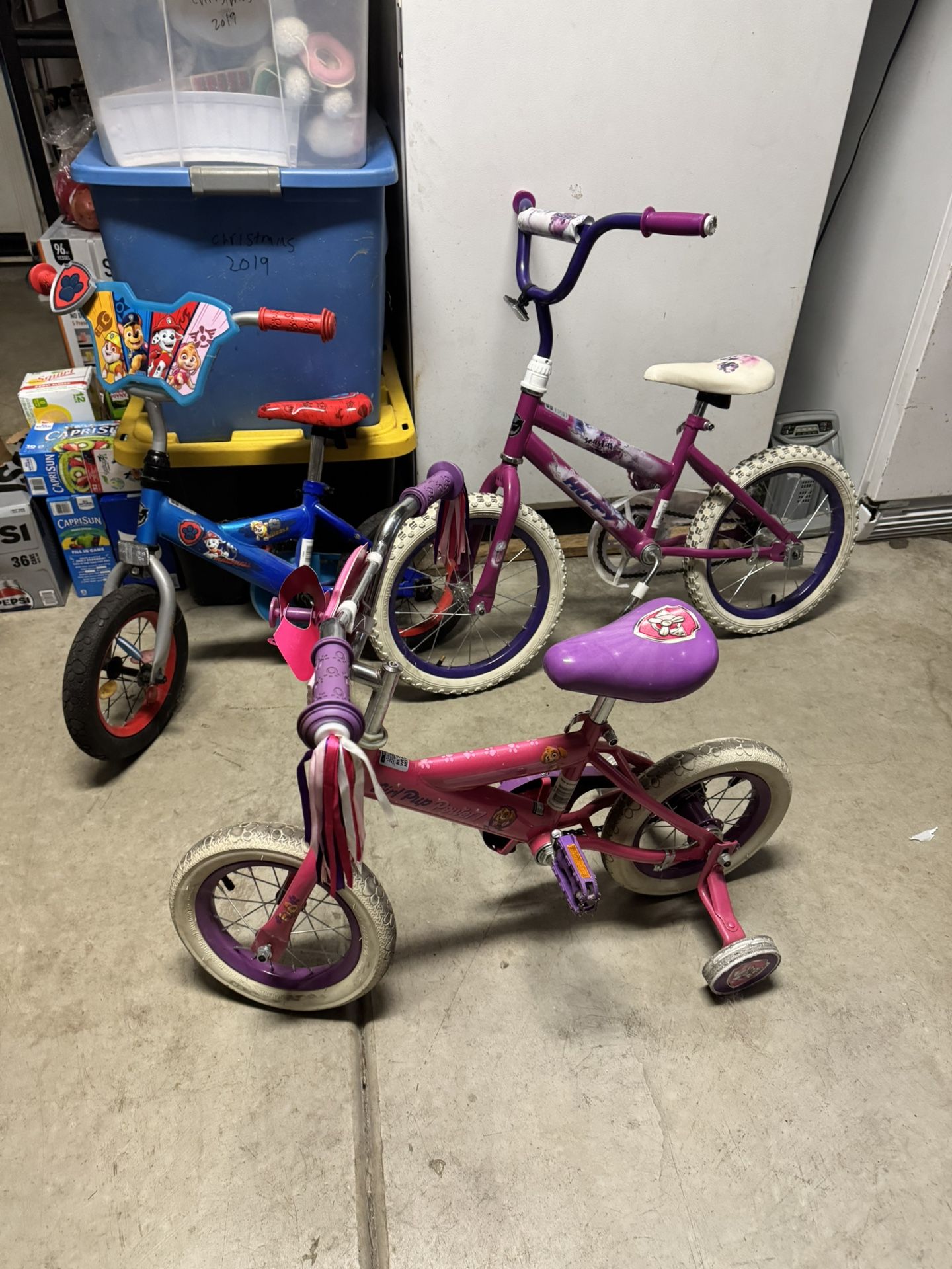 Lot Of 3 Children’s Bikes 2x Paw Patrol 12”, 1x Huffy “16